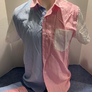 Colorblock Pink Blue White short sleeve Shirt and Short Set New Lover Era Gender